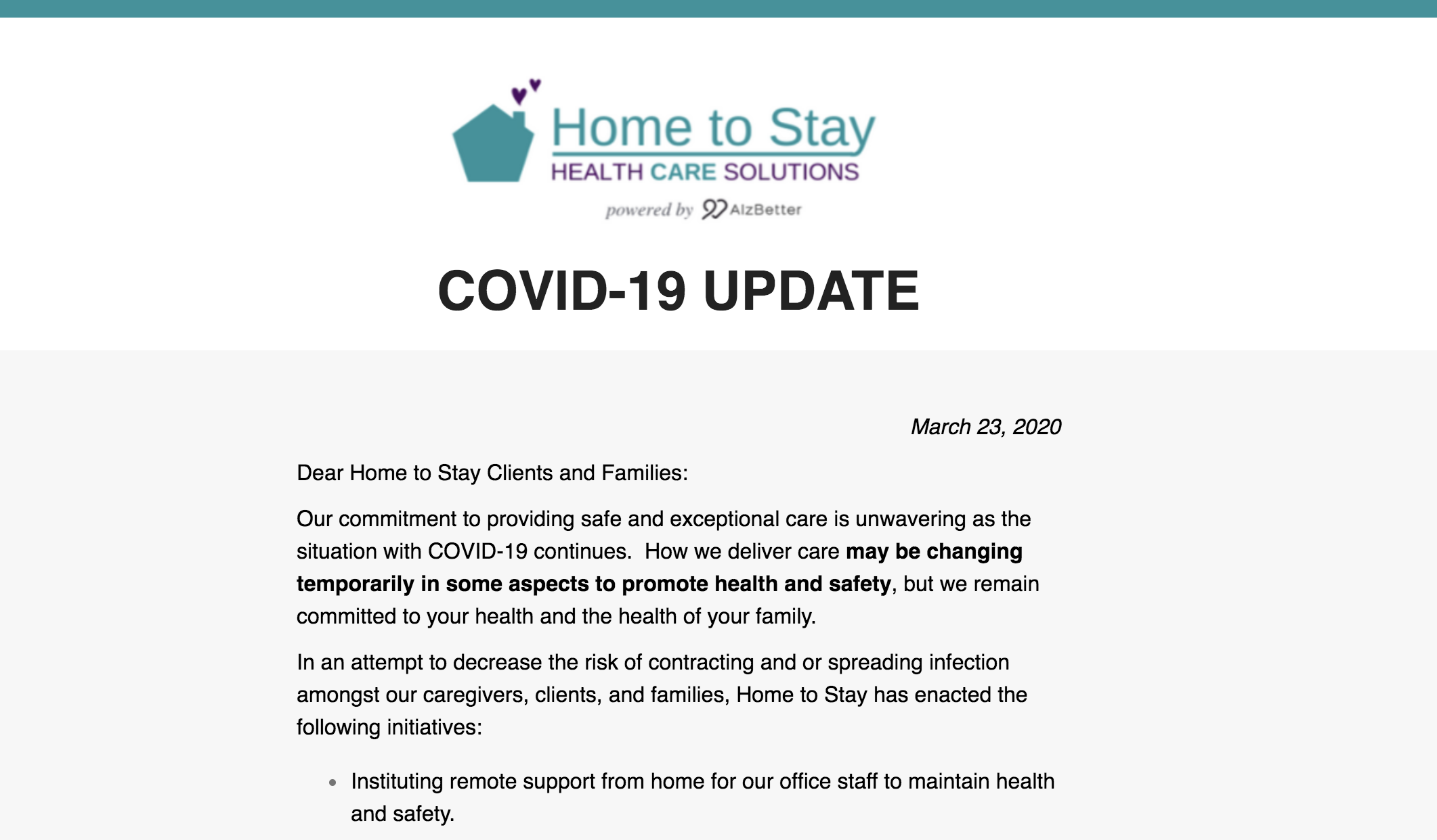 Covid Update March 2020